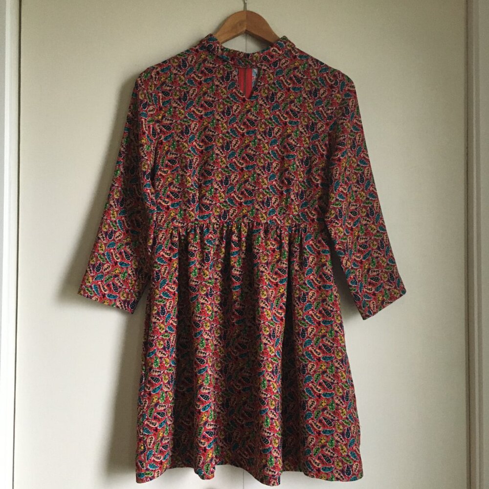 Louche London Deana Keyhole Empire Waist Paisley Dress Retro 1970s Babydoll Mod